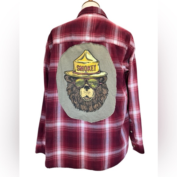 JACHS Girlfriend Tops - Upcycled Smokey the Bear Flannel Jacket #225